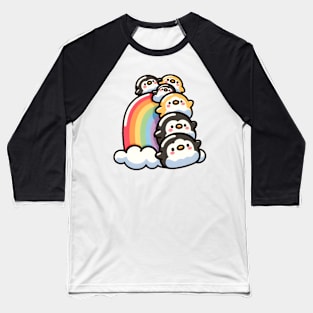 Penguins Slide Over the Rainbow Baseball T-Shirt